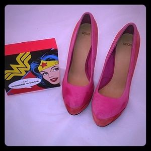 ASOS pink and red color block suede size 5